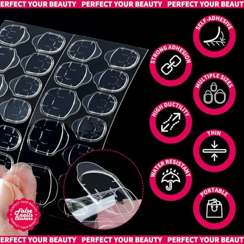Image of COSTICA 20 Sheet Nail Adhesive Tabs with Nail Stand for Press ons, Double Sided Press on Nail Tabs Nail Glue Stickers, Press on Nail Glue Tabs Sticky Nail Tabs, Adhesive Tabs for Nails with Nail File