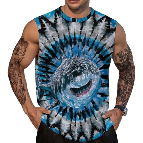 PUNUVOMY Men Cool 3D Blue Black Tie Dye Shark Tank