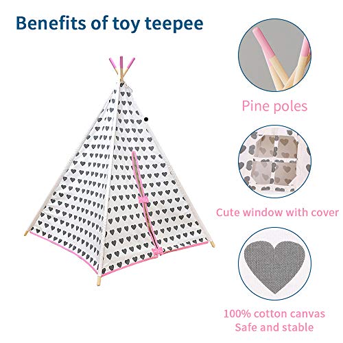 Asweets Teepee Tents For Kids For Indoor Decor With Carry Case Cotton Canvas Teepee Play Tent For Children Grey Heart With Pink Edge #TOP2