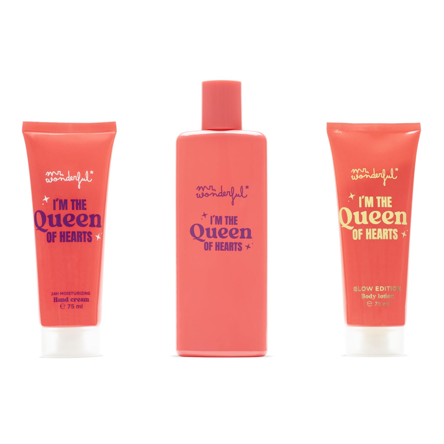 MR WONDERFUL - I'm the Queen of Hearts 75 ml, Estuche de Regalo Mujer, Colonia + Crema Manos + Crema de Cuerpo Glow Edition, Eau de Toilette Femenina, Aroma Frutal Gourmand