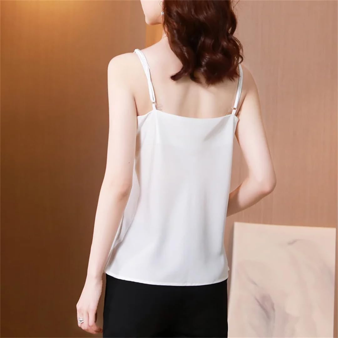 Top estivo da donna in raso con scollo a V senza schienale corto senza maniche