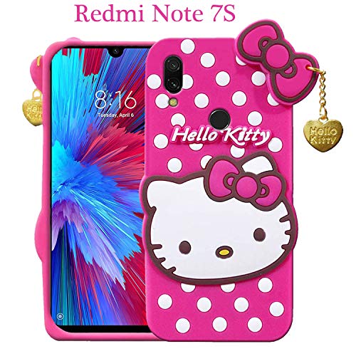 Image of Unirock Hello Kitty Back Case Cover for Redmi Note 7S| 3D Cute Hello Kitty Case |Soft Silicone Rubber Back Cover with Pendant Kitty Cover for Redmi Note 7S (Pink)