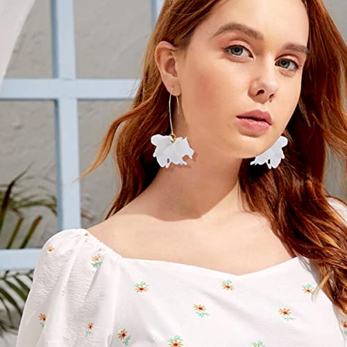 White Flower Hoop Drop Earrings, Floral Earrings For Women Dangling Kelmall Collection #TOP2