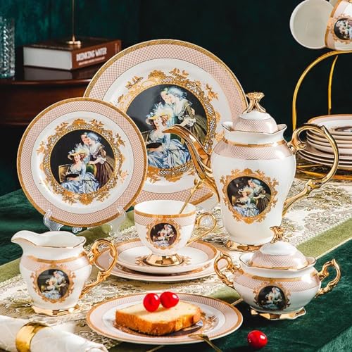 Zestaw filiżanek do kawy z porcelany kostnej – dzbanek do kawy w stylu brytyjskiego pałacu z luksusowymi filiżankami do herbaty, idealne akcesoria kuchenne i prezent ślubny
