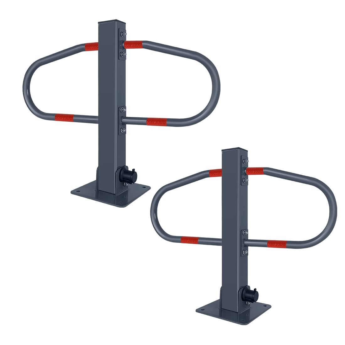 NAIZY 2x Barriera Parcheggio Pieghevole Palo Con 6 Chiavi & Adesivi Riflettenti Stecca Parcheggio 73x51cm Barriera In Metallo Zincato Per Parcheggi Auto, Argento