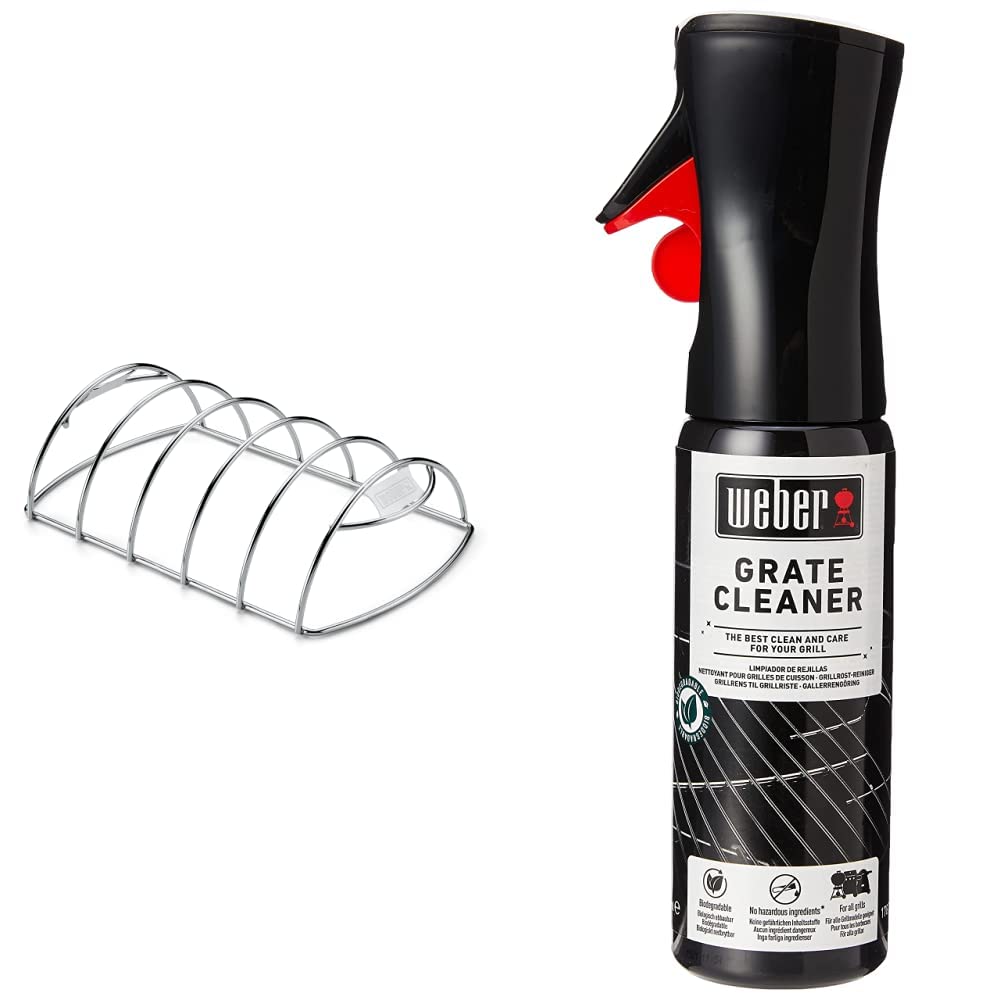 Weber 6605 Supporto di Cottura per Costine, acciao & 17875 detergente per Griglie, Nero