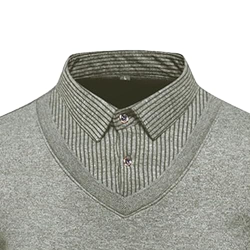 Men's Faux Two Piece Lapel Pullover Striped Cable Knitted Shirt Sweater Slim Fit Lightweight Soft Sweatshirts3