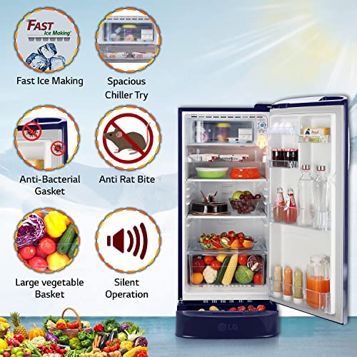 Image of LG 190 L 5 Star Inverter Direct-Cool Single Door Refrigerator Appliance (GL-D201ABCZ, Blue Charm, Base stand with Drawer, 2022 Model)