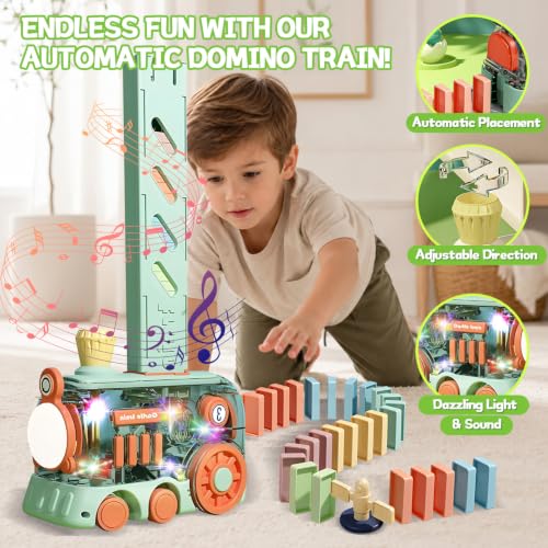 Domino Train Toy, set automático de dominós 80 piezas miniatura 2