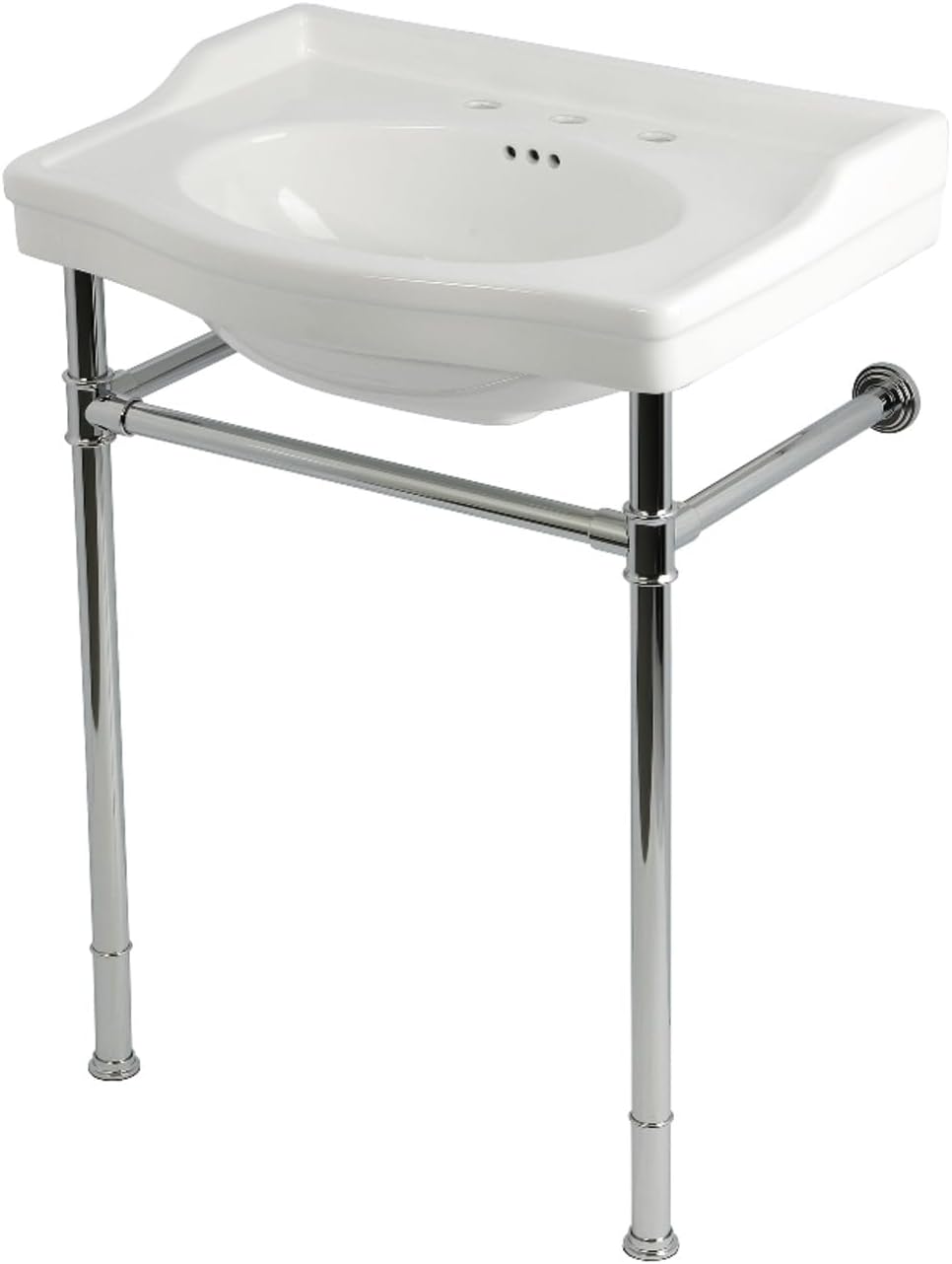 Kingston Brass KVPB30229W388 Victorian 30" Ceramic Console Sink with Stainless Steel Legs (8-Inch, 3-Hole), White/Brushed Nickel