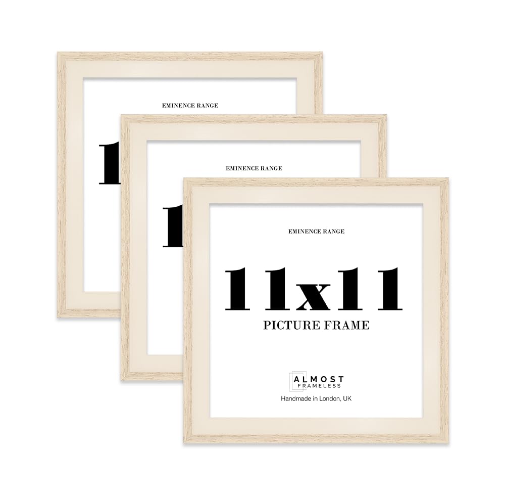 11x11" Oak Picture Frame - Rustic Wood Industrial Effect Photo Frame for Wall Display, Ideal for Posters, Prints & Home Décor, Wall Hooks and Kickstand, 32mm Edge - 3 Pack