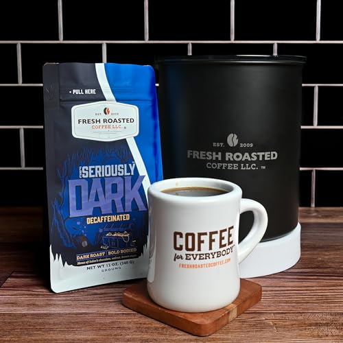 Image of Fresh Roasted Coffee, Seriously Dark Decaf Artisan Blend Drip Ground Coffee, Dark Roast, Kosher, 12 oz