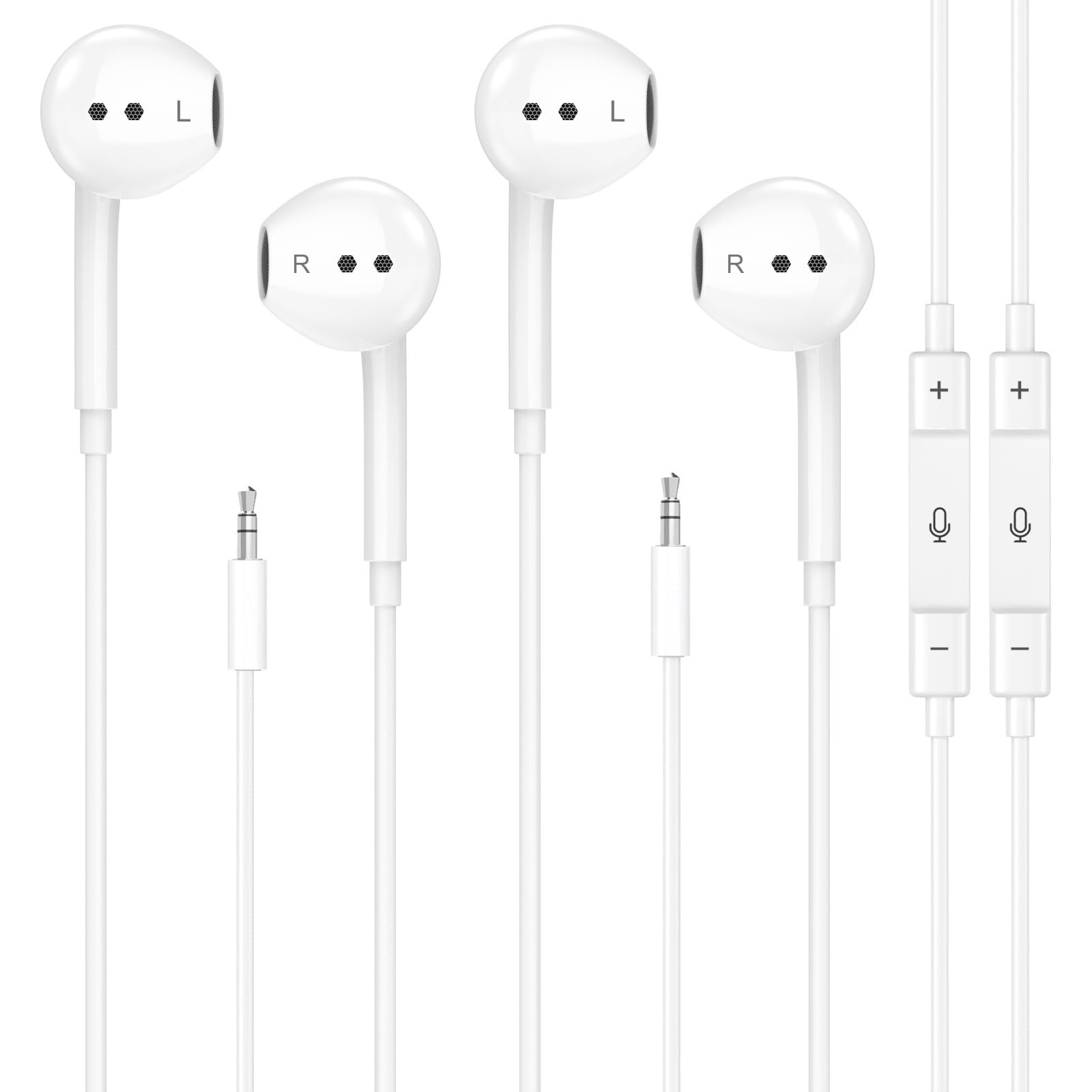 Wired Earbuds,2Pack Headphones Earbuds Wired 3.5mm in-Ear Earphones Noise Isolating Earphones with Microphone for iPhone, iPod, iPad, MP3,Samsung, Lightweight Earbuds with Volume Control Call MWhite