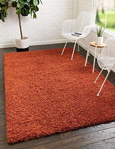 Unique Loom Solo Solid Shag Collection Modern Plush Terracotta Area Rug (4' 0 x 6' 0)