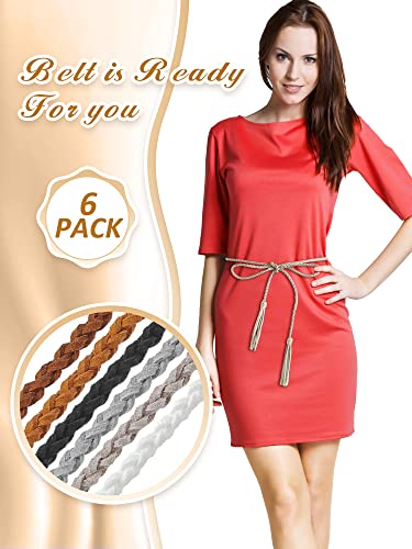 Geyoga 6 Pieces Women's Waist Belt Braided Woven Tassels Chain Belt Pu Leather Rope Belt Skinny Tie Belt Boho Fringe Belt For Skirt Dress #TOP4