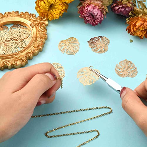 Liqunsweet 100 Pcs Monstera Leaf Filligree Charms Brass Pendants Etched Metal Golden Plated In Bulk For Jewellery Making - 26Mm #TOP6