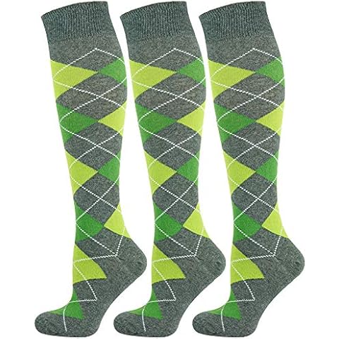 Mysocks 3 Paare Unisex Kniestrümpfe Argyle Socken Grün und Kalk Cover