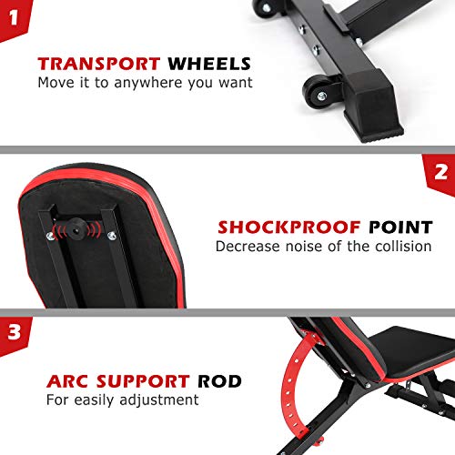 ER KANG Adjustable Weight Bench- 8+4 Positions Fitness Workout Bench, Multi-Purpose Incline/Deline/Flat Bench for Home Gym, Strength Training