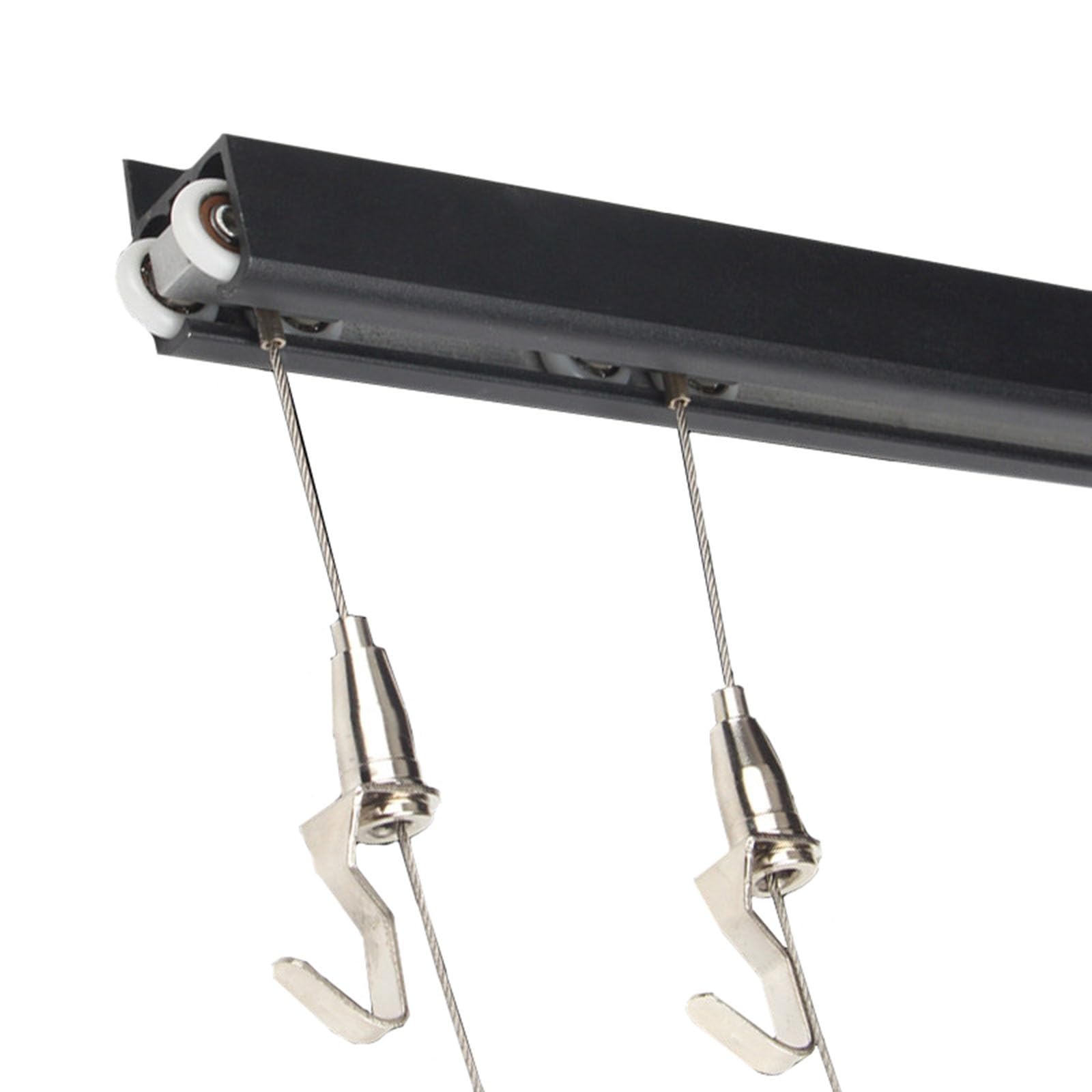 Rail de suspension en aluminium noir pour affichage d'œuvres d'art – Rail coulissant de 2 m avec poulie silencieuse et crochet réglable, parfait pour les photos et les expositions (rail de 2 m, câble