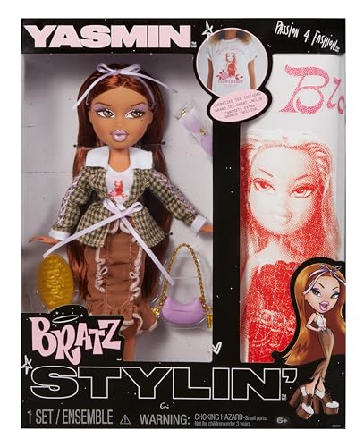 Bratz Stylin' Yasmin - Bambola Fashion con Maglietta Personalizzabile, Dotata di Accessori, Giocattoli Carini per Ragazze