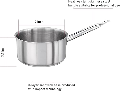 Vista 4 de KAPP Cacerola de acero inoxidable de tres capas de 2 cuartos de galón, cocina o restaurante, apta para lavavajillas, apta para horno, no incluye tapa