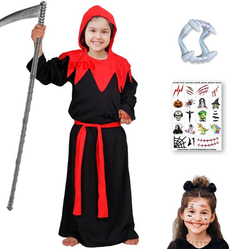 Image of Sarvda Halloween Dress | Costume and Accessories | For Girls and Boys | Haunted Horror Theme Party Vampire Witch Ghost Skeleton Draculla Pumpkin Scary Cosplay Dress