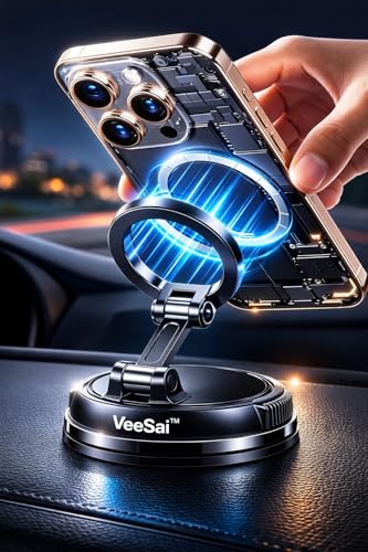 Image of 2026 Upgraded Magnetic Vacuum Car Phone Holder - Strong Suction MagSafe Mount, 360 Rotatable Dashboard & Windshield Mobile Holder, Hands-Free Universal for iPhone & Android