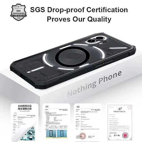 Image of for Nothing Phone 2 Transparent Case [Compatible with Magsafe] Soft TPU Bumper + Acrylic Back Military Grade Airbags Shookproof Drop Protection [1 Tempered Film],Magnetic Black