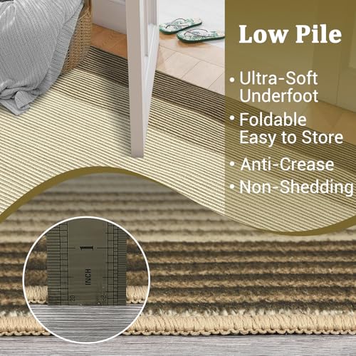 GarveeHome Entryway Bathroom 2x6 Runner Rug Modern Bordered Washable Rug 2x6 Runner Kitchen Rug for Hallway Non-Slip Low-Pile Soft Runner Carpet for Bedroom Laundry Room, Brown