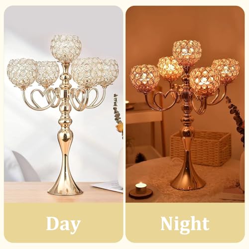 Candélabres dorés à 5 bras pour centre de table romantique - 5