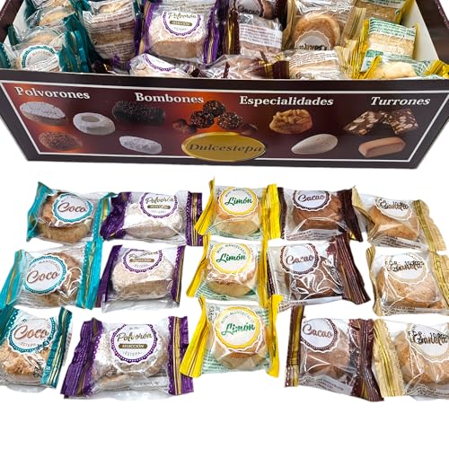 Polvorones Mini Surtidos DulceEstepa - Calidad Extra - 2,5 Kilos - Polvorón Coco - Polvorón Limon - Polvorón Chocolate - Polvorón Selección - Polvorón Canela - Mini Polvorones