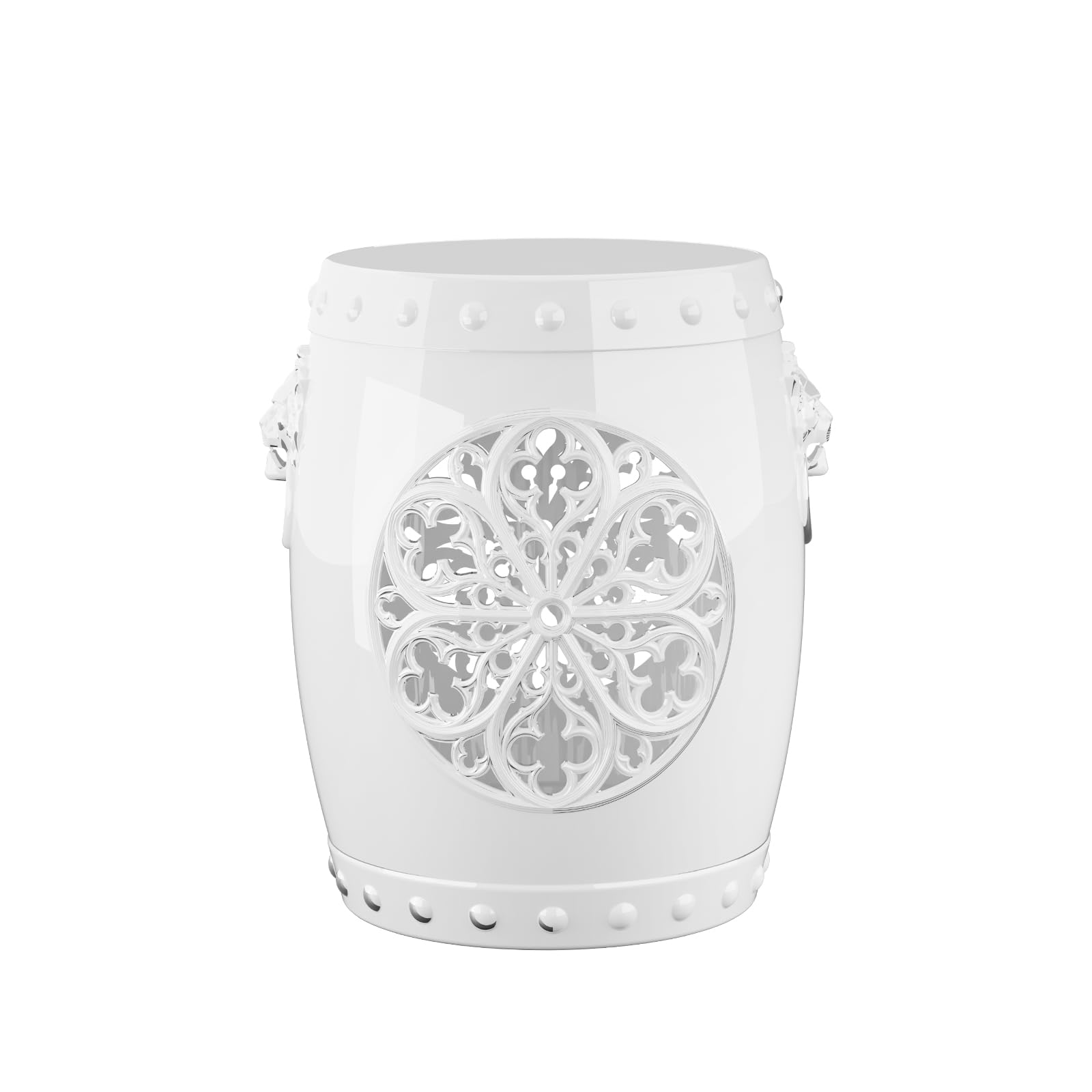 EasyUp Faux Ceramic Garden Stool, Decorative Drum Design, for Patio and Garden (White New)