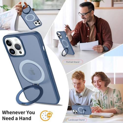 Image of Magnetic for iPhone 14 Pro Max Case, 6.7 inch, Compatible with MagSafe, Rugged Kickstand, Not-Yellowing Military-Grade Protection, Matte Blue
