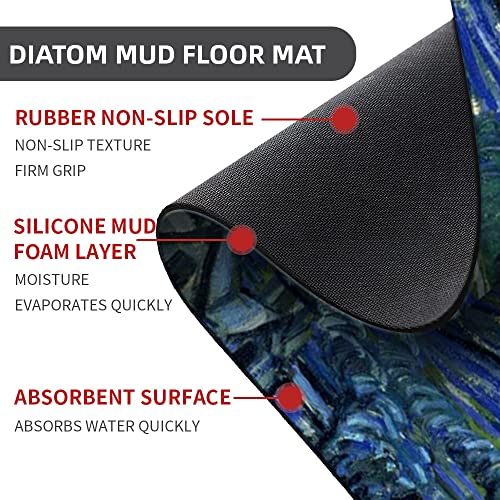 Image of Diatomaceous Earth Bath mat ,Van Gogh Starry Night Super Absorbent Oval Fast Drying Non-Slip Diatomite Mud Bathroom Floor Rugs,Office Doormat Kitchen Dining Living Hallway Area Rug,50cmx80cm