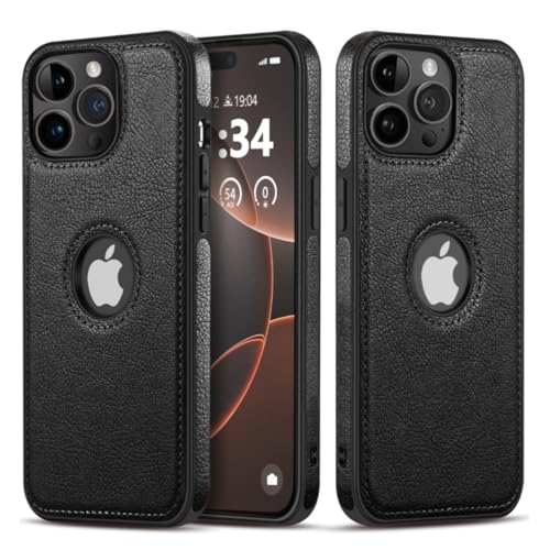 Étui cuir vegan iPhone 12 & 12 Pro : housse de protection fine 5G et cover vintage noir
