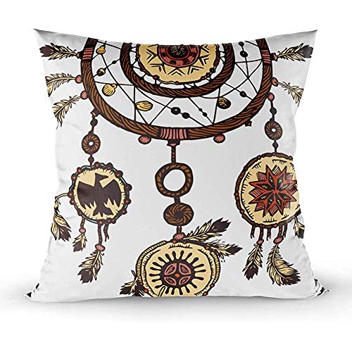 Preisvergleich Produktbild Ducan Lincoln Pillow Case 2PC 18X18,Kissenbezüge,Quadratische Dekokissenbezüge,Handgezeichnete Tinte Dreamcatcher Feathers Tribal Ethnic American Traditional Symbol Tribal Theme