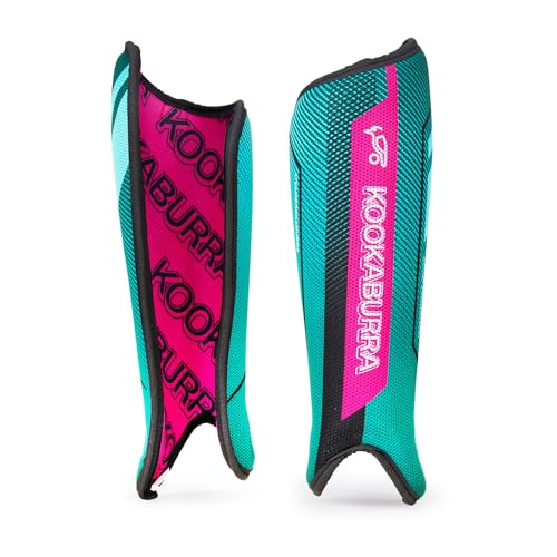 Kookaburra Marine/Pink Kookaburra Convert Shin Guards - Medium | PVC shell foam lining & sublimated design. Lightweight protection for junior & club hockey players.