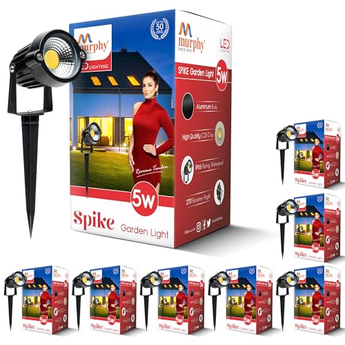 Image of Murphy 5W Heavy-Duty LED Spike Focus Light - IP65 Water Resistant, Adjustable 180, Aluminium Material, Outdoor Garden Lights (Warm White), Pack of 8