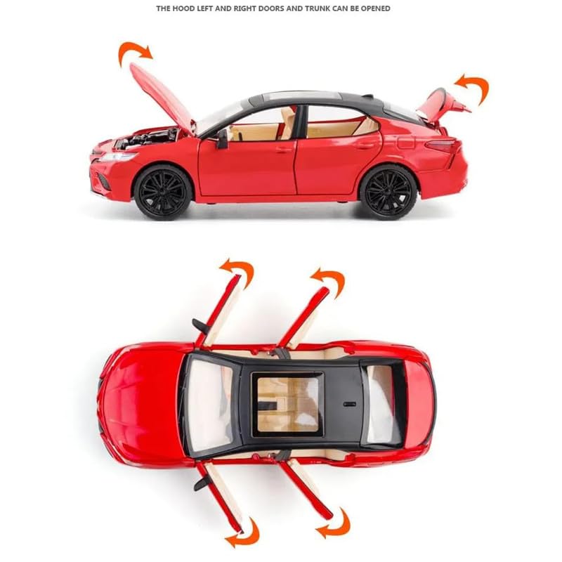 Image of Kids Model 1:24 Toyot Camry Die Cast Metal Car Pull Back Action Opening Doors with Realistic Engine Sound Lights Toy Car Gift for Boys - Red