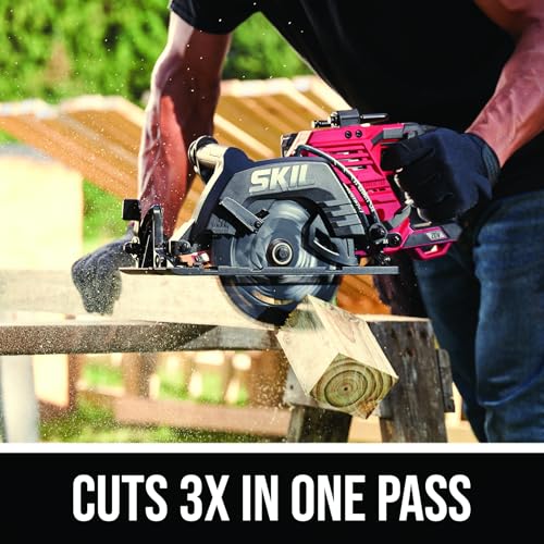 SKIL 2x20V PWR CORE 20 Brushless 7-1/4” Rear Handle Circular Saw Kit Includes Two 5.0Ah Batteries and Dual Port Auto PWR Jump Charger-CR5429B-20, Red - Thumbnail 5