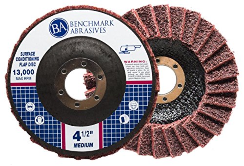 Benchmark Abrasives 4-1/2" x 7/8" Surface Conditioning Type 27 Flap Discs 4 1/2 for Angle Grinder, Sanding Discs for Blending and Polishing - Grinding Wheels 4 1/2 inch - (5 Pack) Medium Grit