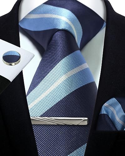 Image of Striped Plaid Polka Dot Mens Tie Formal Necktie Pocket Squares Ties Clips Cufflinks Classic for Men Set