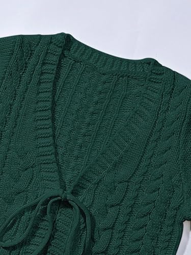 Image of SKAYS Womens Tie Front Bow Cardigan Sweaters Cropped Cable Knit Cardigans Trendy Fall Long Sleeve Outerwear