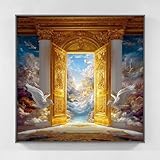 Diamond Painting Cielo Diamond Painting Adultos, Pintura Diamante Puerta Dibujos con Diamantes, 5D Cristal Strass Punto de Cruz Manualidades Puzzle Kit Completo para Decoracion Hogar 35x35cm 3ws-24q