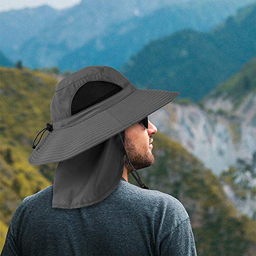 Sun Cube Fishing Hat Sun Hat For Men, Women, Hiking Sun Hat With Neck Flap, Wide Brim, Chin Strap, Safari Summer Bucket Boonie Hat, Upf 50+ Outdoor Protection, Packable Breathable Mesh (Gray) #TOP5
