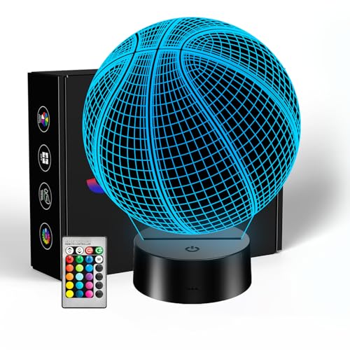 JMMFIDY Basketball 3D Night Light Room Decor 16 RGB Color Changing Illusion Lamp Acrylic LED Basketball Bedside Lamp Birthday Christmas Gift for Fans Kids Boys
