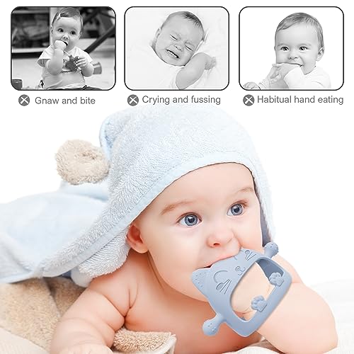 Image of Baby Teething Toys for Babies 0-6 Months-Baby Teether,Anti-Drop Silicone Mitten Teething Toy for Soothing Sore Gums,Teething Pacifier,Baby Toys 6 to 12 Months-Ideal Baby Travel Essentials for Moms (Light Blue)