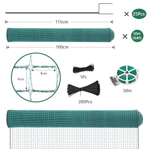 SUNYRISY Hühnerzaun Geflügelnetz Gartenzaun, 50m L x 100cm H Mobiler Hundezaun Camping Weidezaun Steckzaun Begrenzungszaun Zchafzaun Fence für Garten, Nylon Material