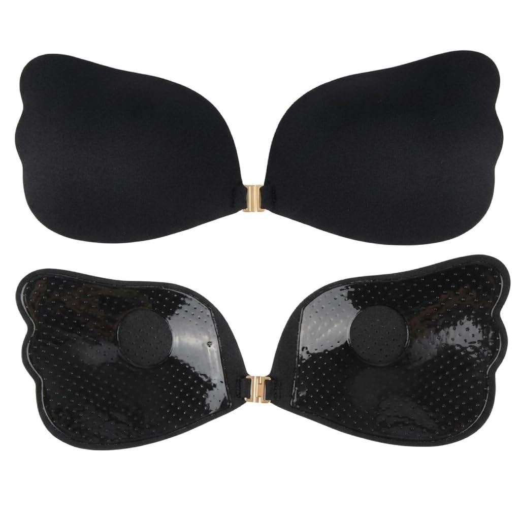 eleg & stilance Women Adhesive Silicone Strapless Bra | Reusable Push-Up Stick-On Invisible Bra with Nipple Covers | Backless, Off-Shoulder & Deep Neck Dress (in, Cup Band, B, 32, Black)-picture-28