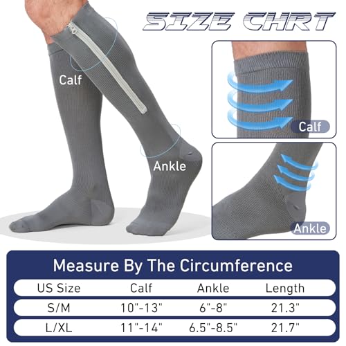 Image of Men Zipper Compression Socks Colorful 20-30mmhg Compression Stockings Knee High Zipper Support Socks for Men Women Swelling Edema Running